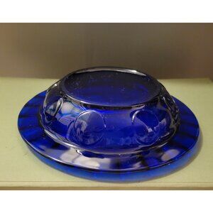 Cobalt New Martinsville Moondrop Vintage Shallow Bowl Butter Dish Bottom 1930s-4